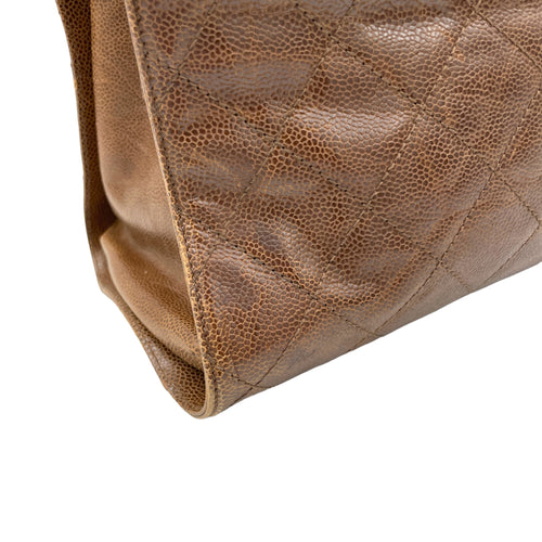 Two-way Brown Top Handle Bag in Caviar Leather, Ruthenium hardware