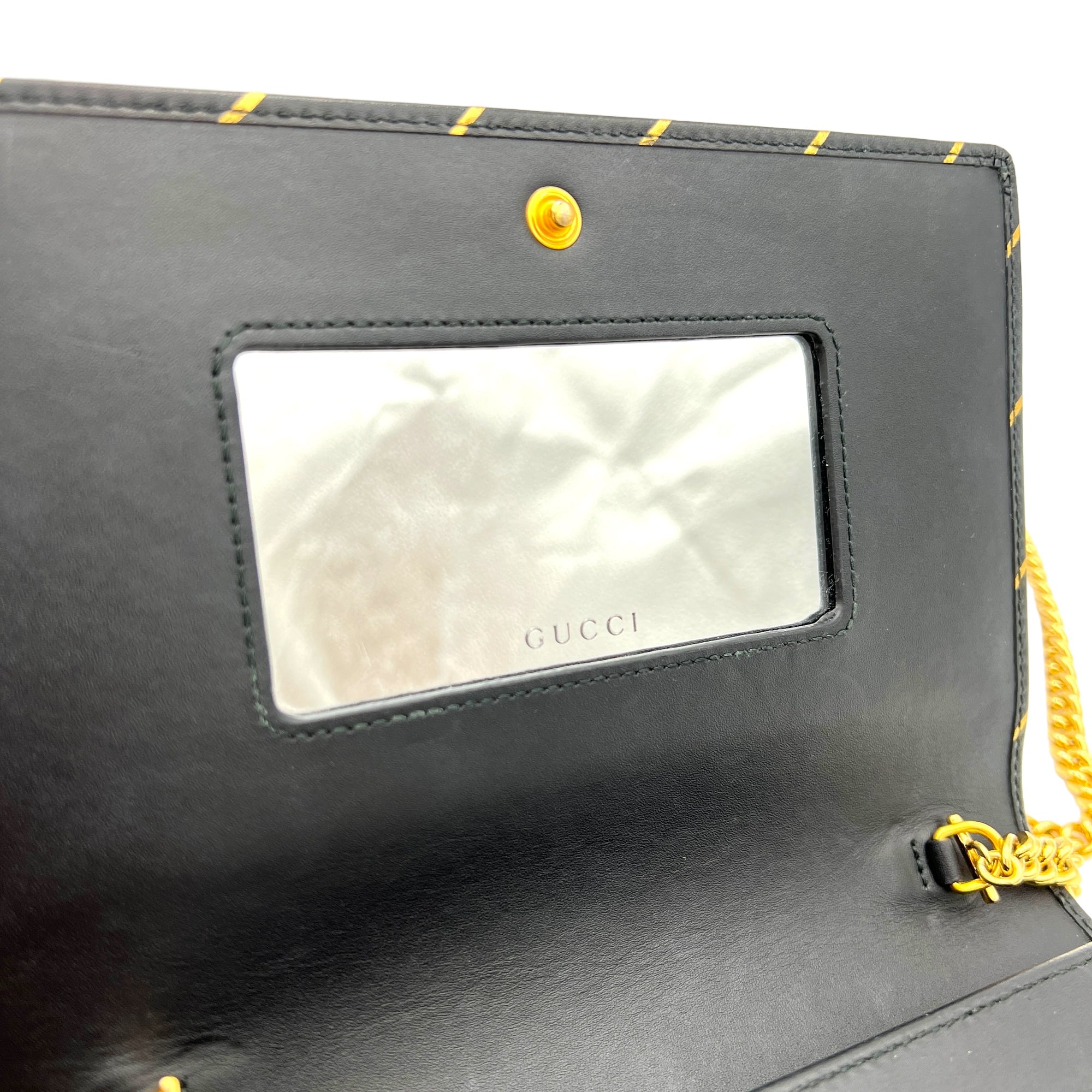 GG Black Wallet On Chain in Calfskin, Gold hardware