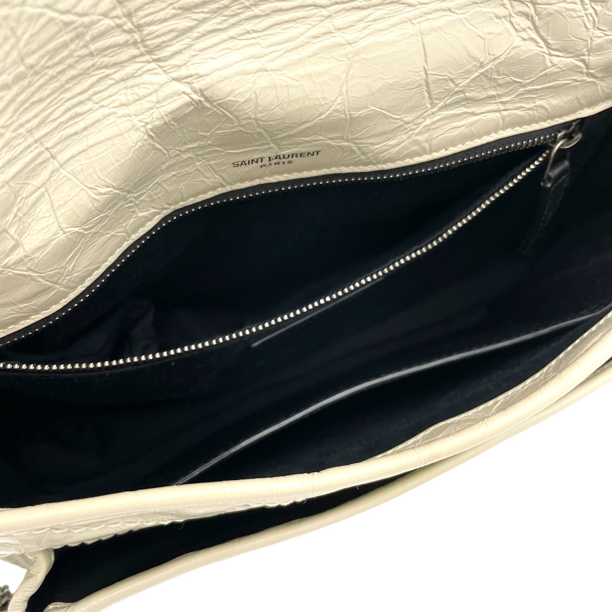 Niki Medium Cream Shoulder Bag in Distressed Leather, Ruthenium hardware