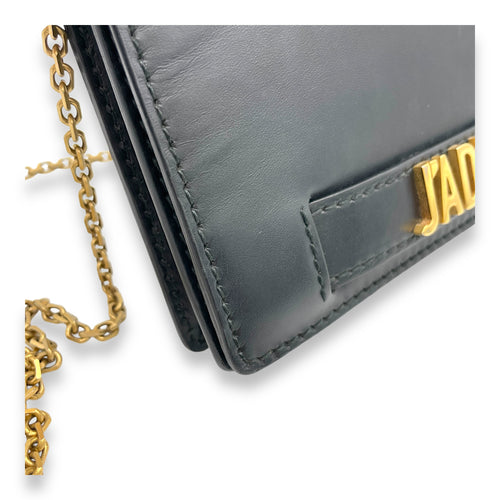 J'adior Black Wallet On Chain in Calfskin, Brushed Gold hardware