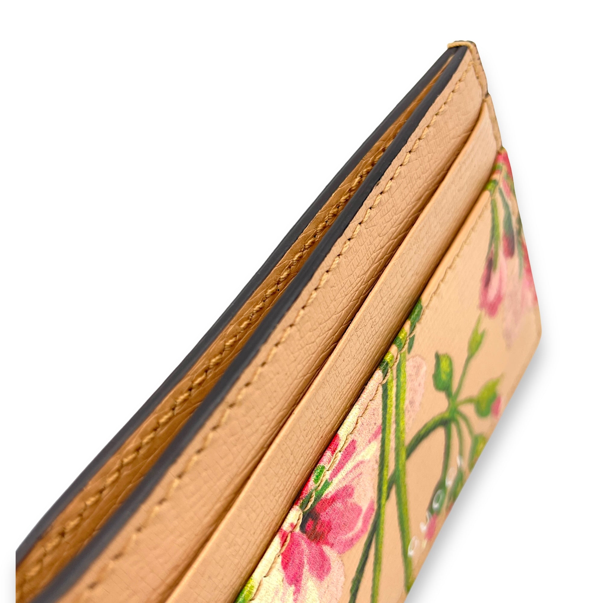 Blooms Pink Card Holder in Calfskin