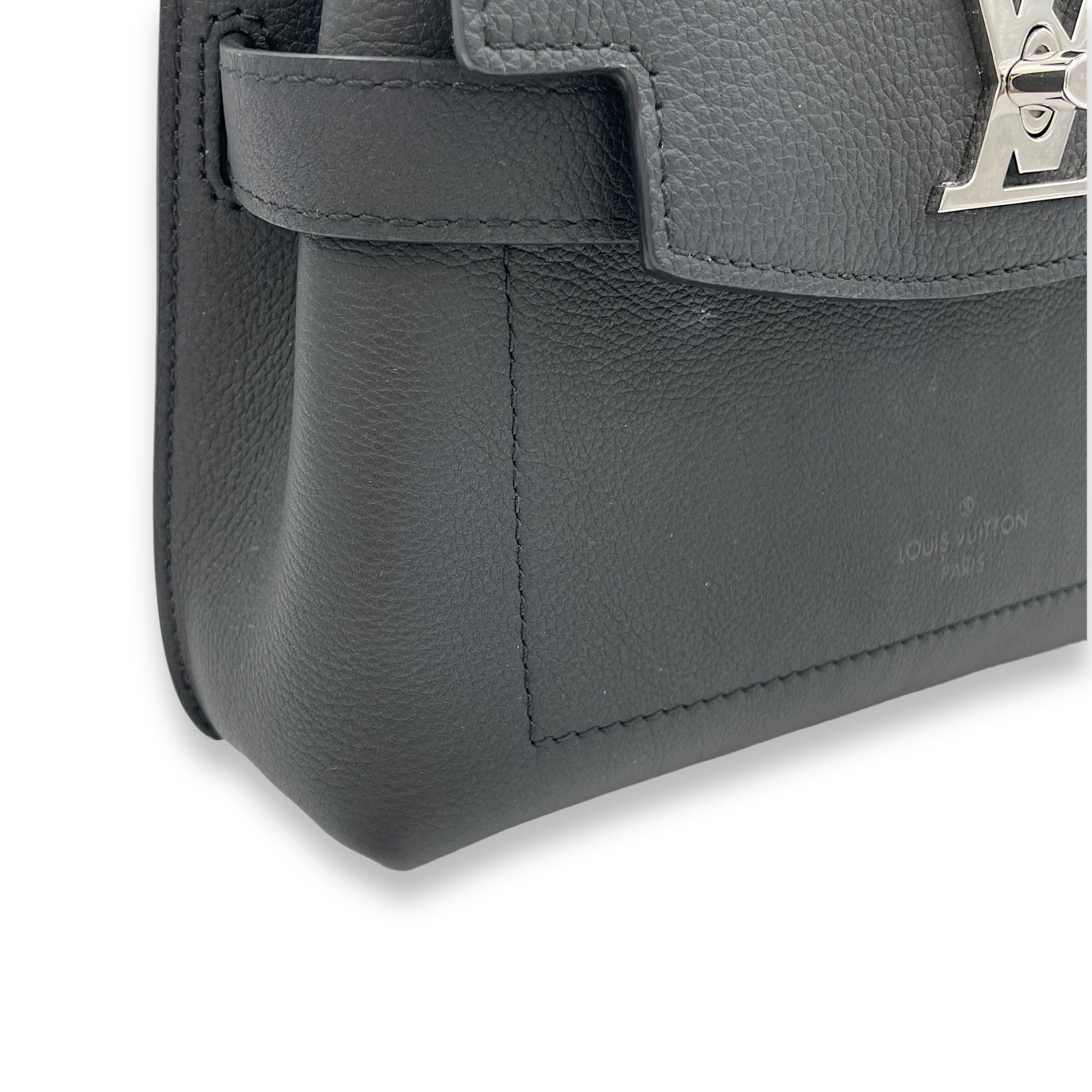 LockMe BB Black Top Handle Bag in Calfskin, Silver hardware