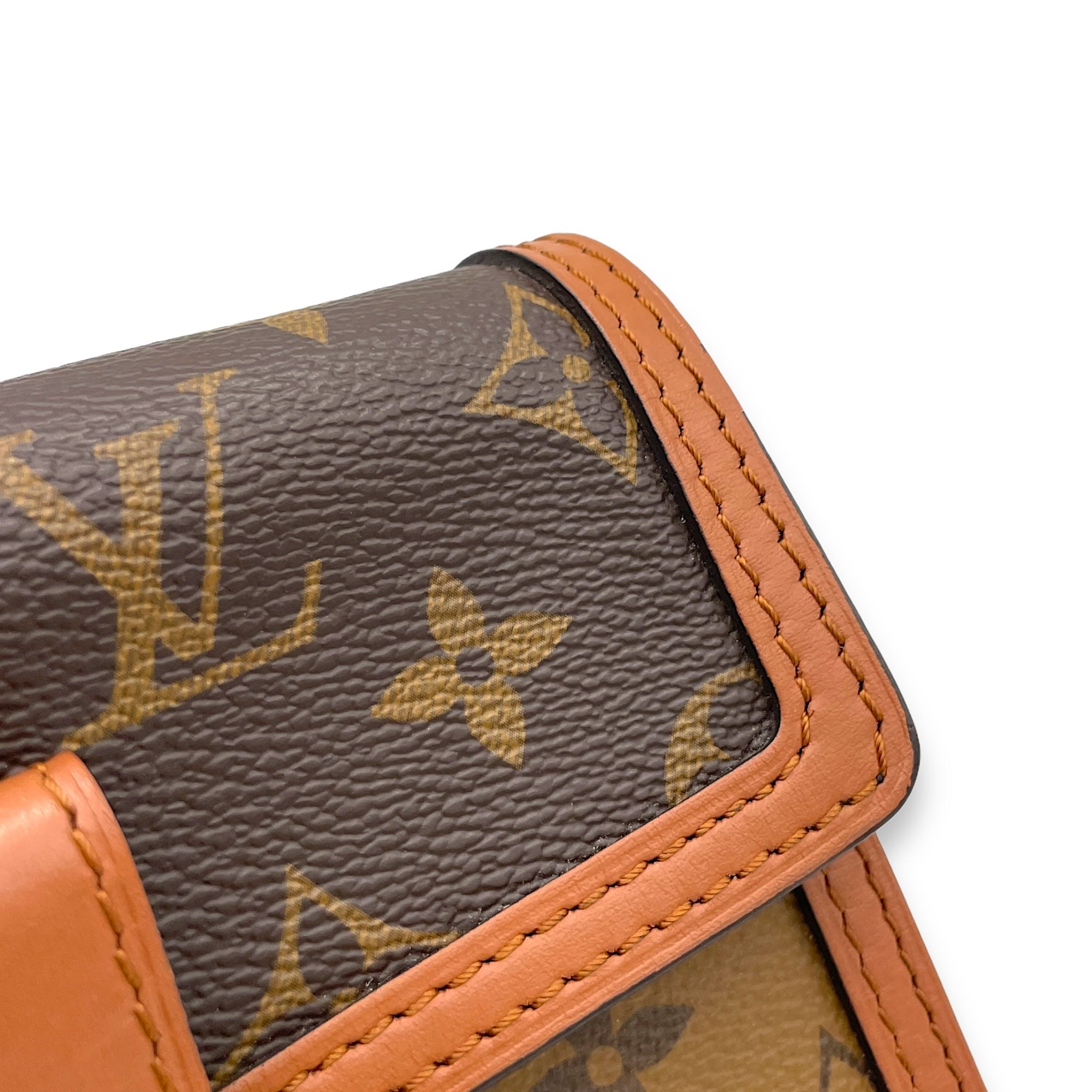 Dauphine Wallet On Chain Brown in Monogram Coated Canvas, Gold hardware