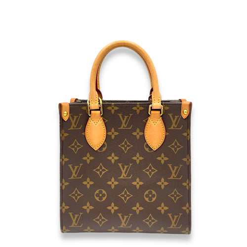 Sac Plat Top Handle Bag BB Brown in Monogram Coated Canvas, Gold hardware