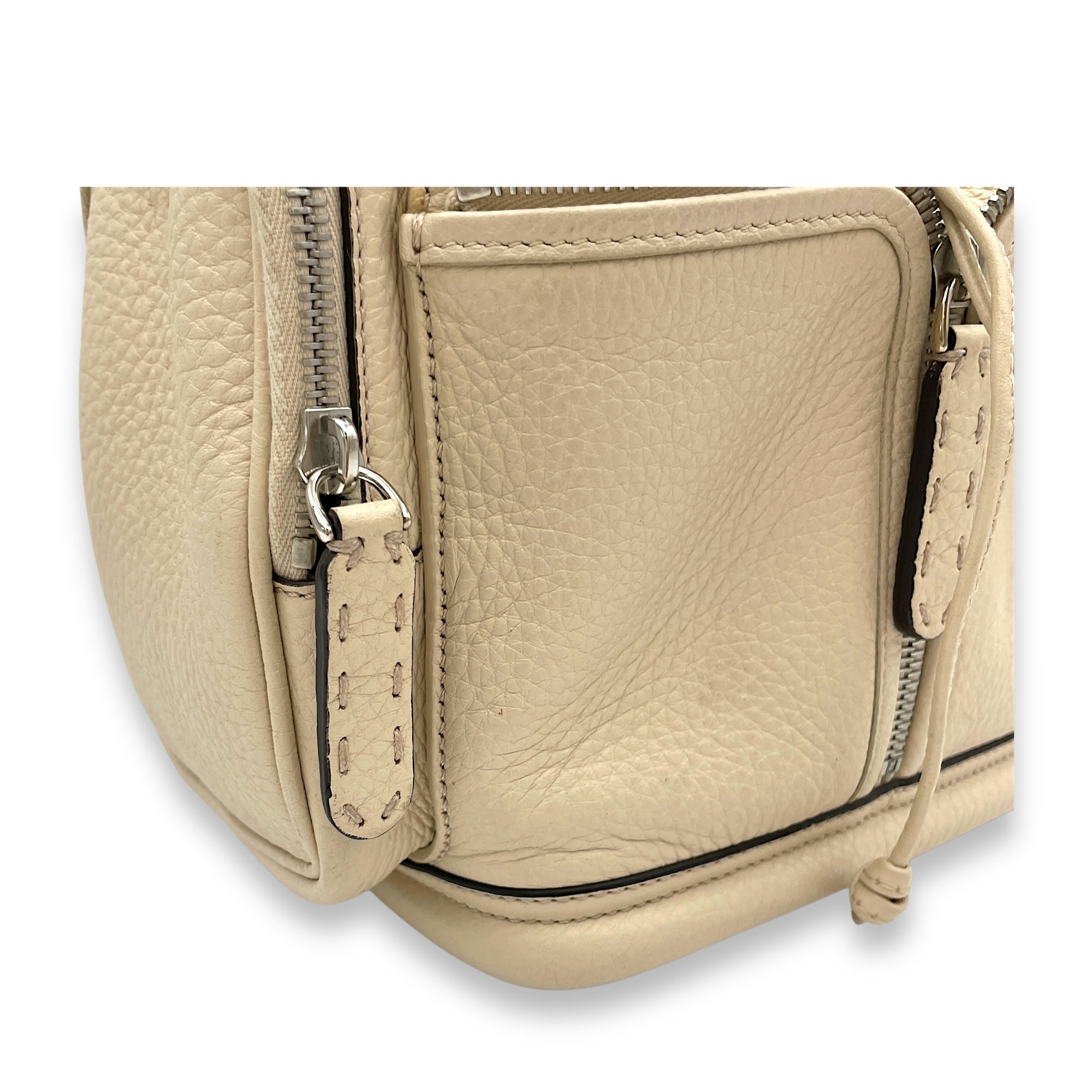 Mon Tresor Beige Bucket Bag in Calfskin, Silver hardware