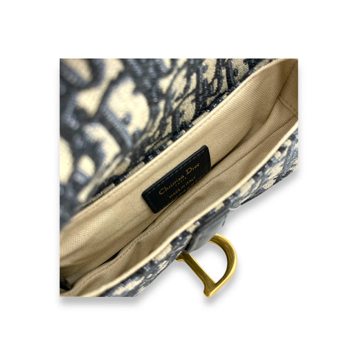 Saddle Top Handle Bag Mini Blue in Jacquard, Gold hardware