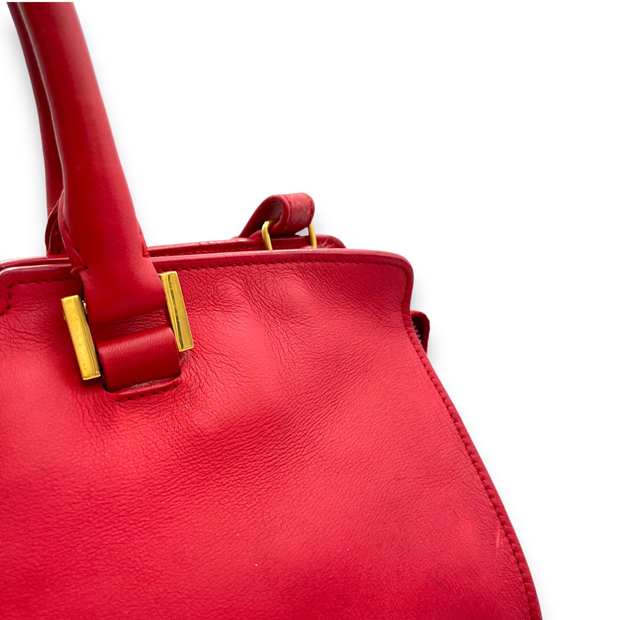 Classic Y Cabas Red Top Handle Bag in Calfskin, Gold hardware