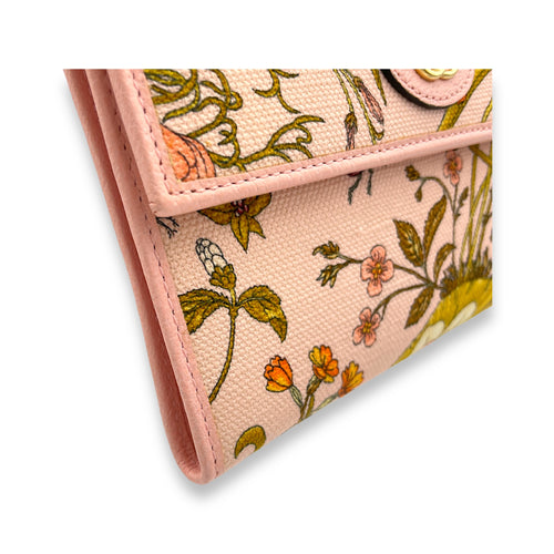 Flora Wallet On Chain Pink in Canvas, Gold hardware