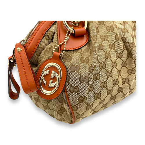 Sukey Brown Top Handle Bag in Canvas, Gold hardware