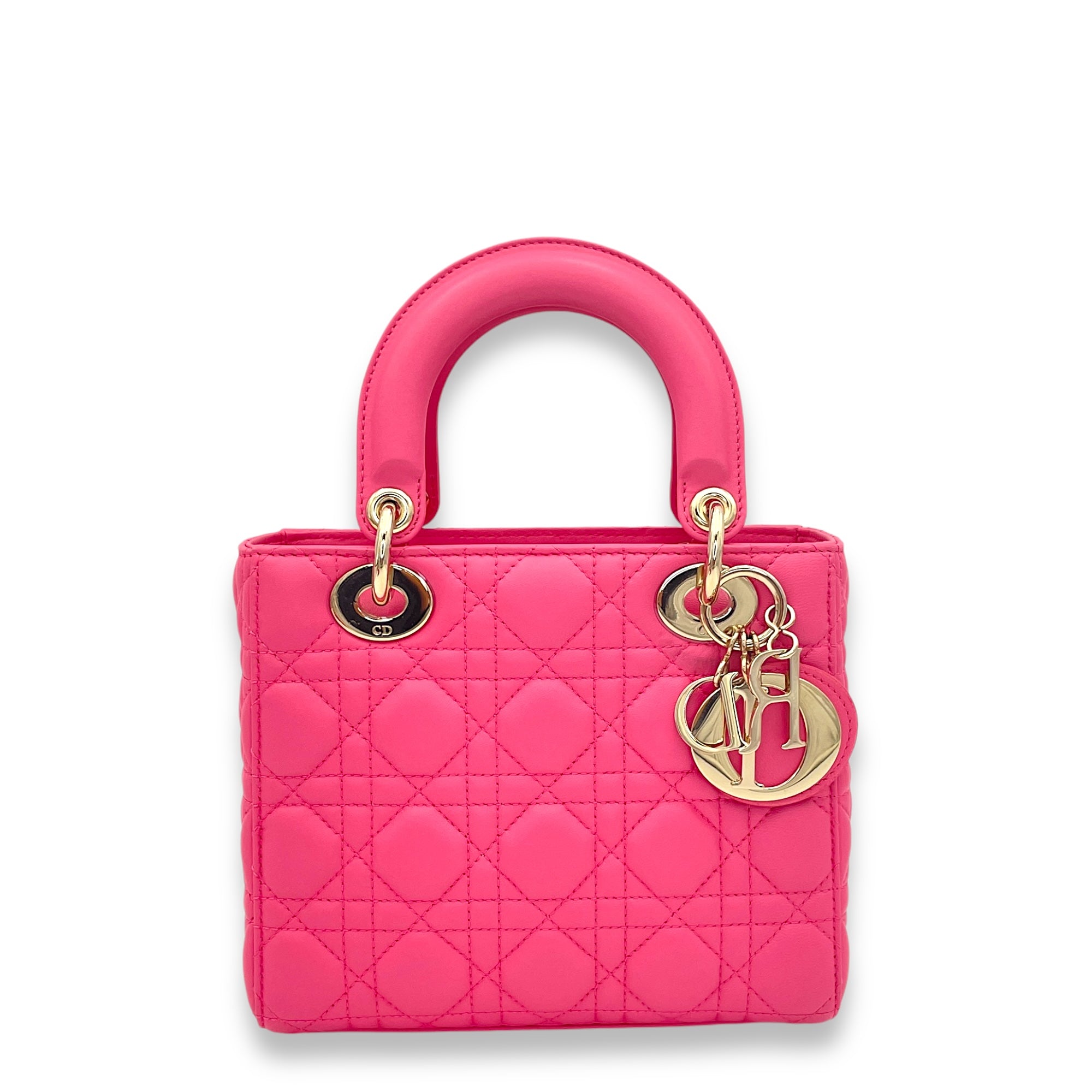 Lady Dior Small Pink Top Handle Bag in Lambskin, Gold hardware