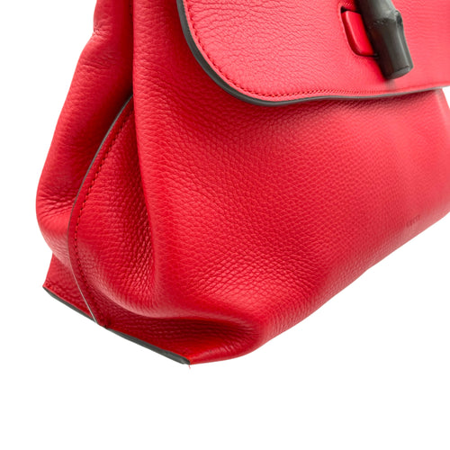 Bamboo Top Handle Bag Red in Calfskin, Silver hardware