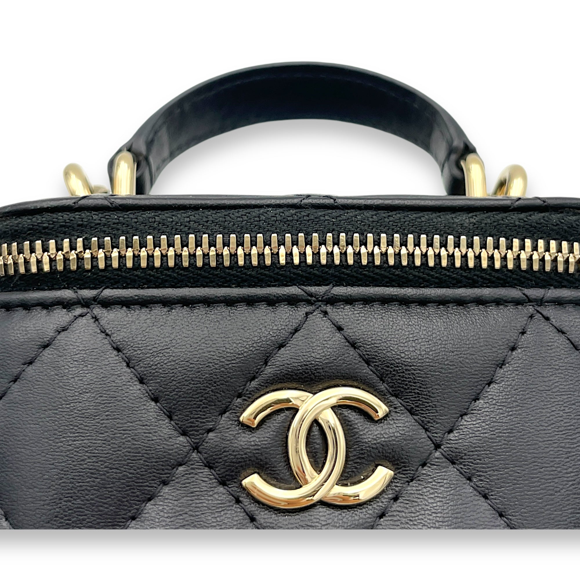 Vanity Top Handle Bag Black in Lambskin, Gold hardware