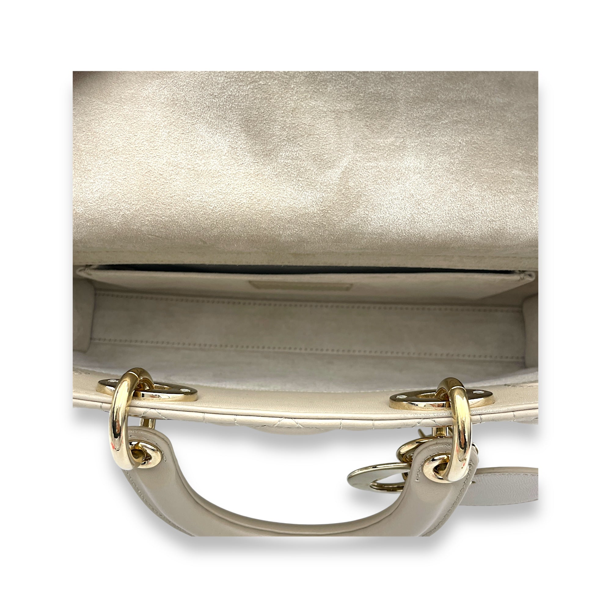 Lady d-joy Medium Top handle bag in Lambskin, Light Gold Hardware