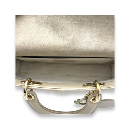 Lady d-joy Medium Top handle bag in Lambskin, Light Gold Hardware