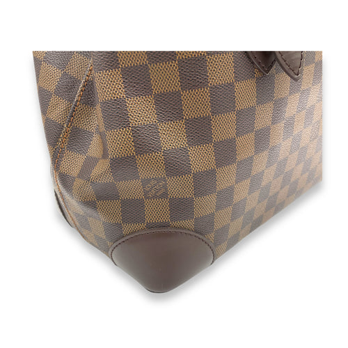 Hampstead MM Damier Ebene Top Handle Bag in Coated Canvas, Gold hardware