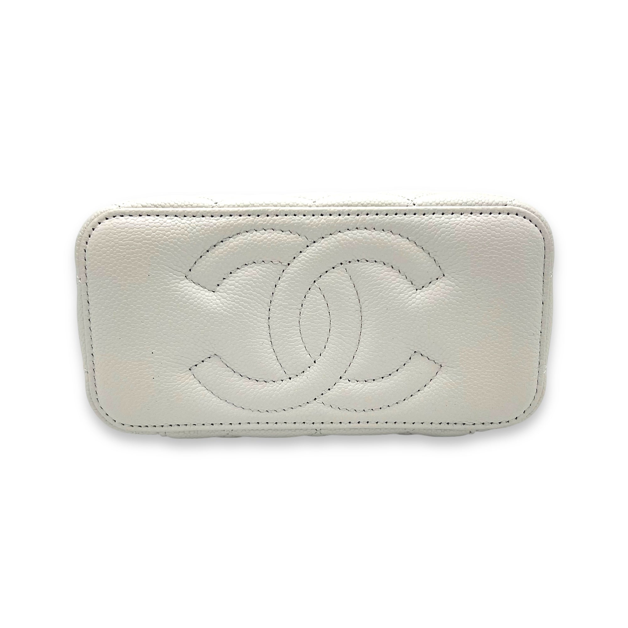 CC White Vanity Bag in Caviar Leather, Gold hardware