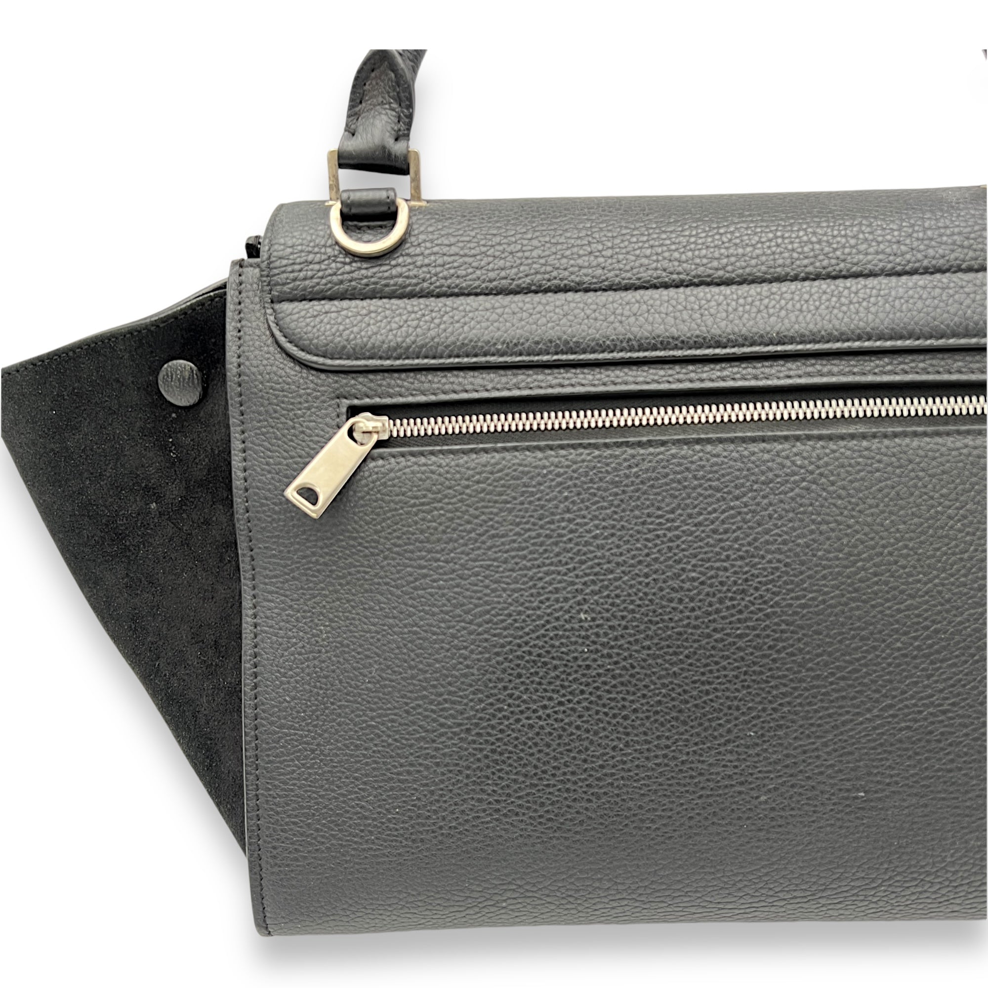 Trapeze Small Black Shoulder Bag in Calfskin, Silver hardware