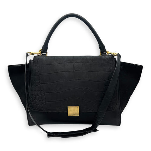 Trapeze Medium Black Top Handle Bag in Calfskin, Gold hardware