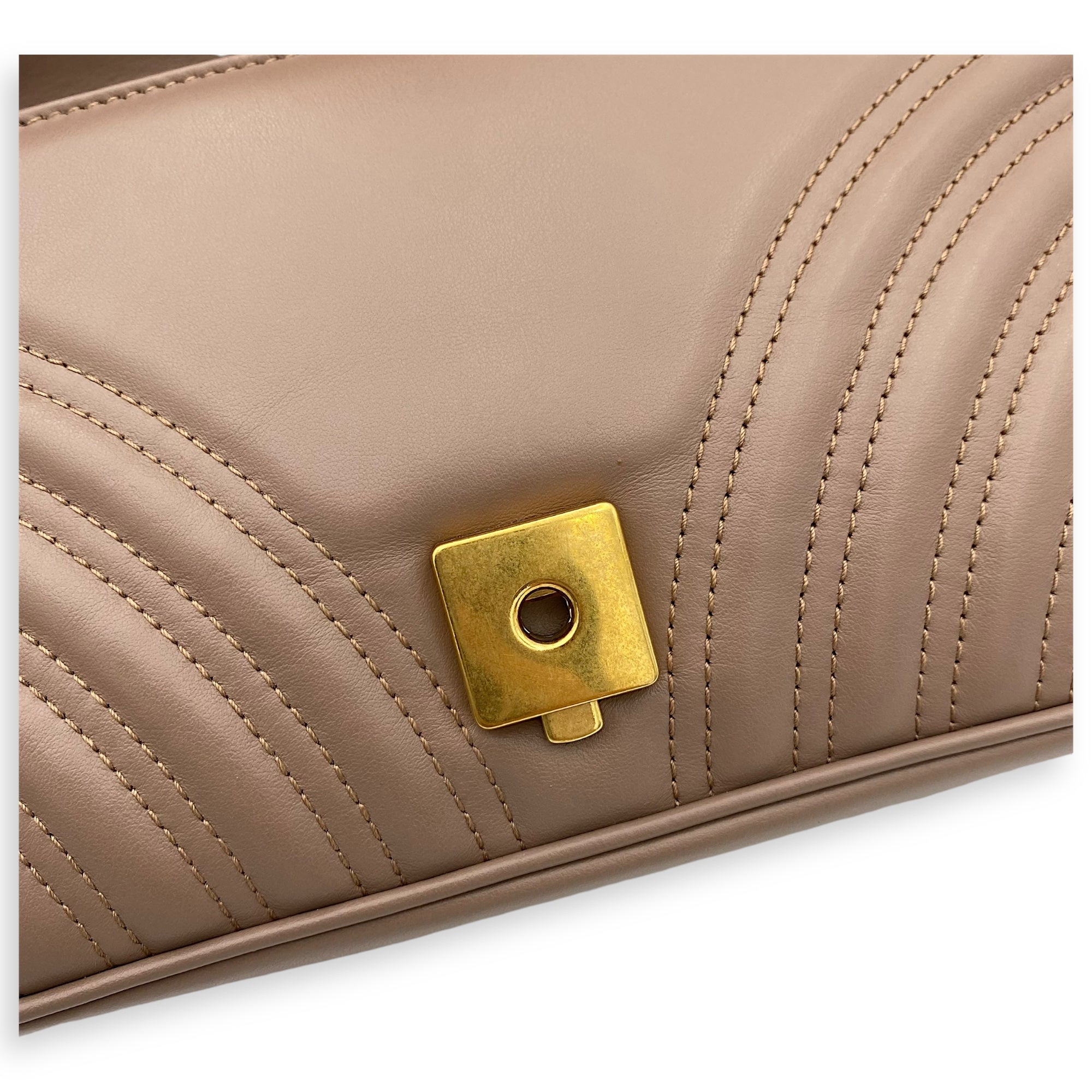 GG Marmont Small Beige Shoulder Bag in Calfskin, Gold hardware