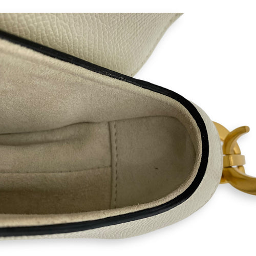 Saddle Mini White Shoulder Bag in Calfskin, Gold hardware