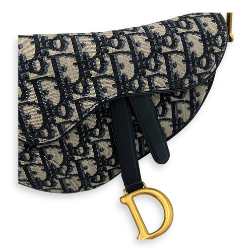 Saddle Top Handle Bag Mini Blue in Jacquard , Gold Hardware