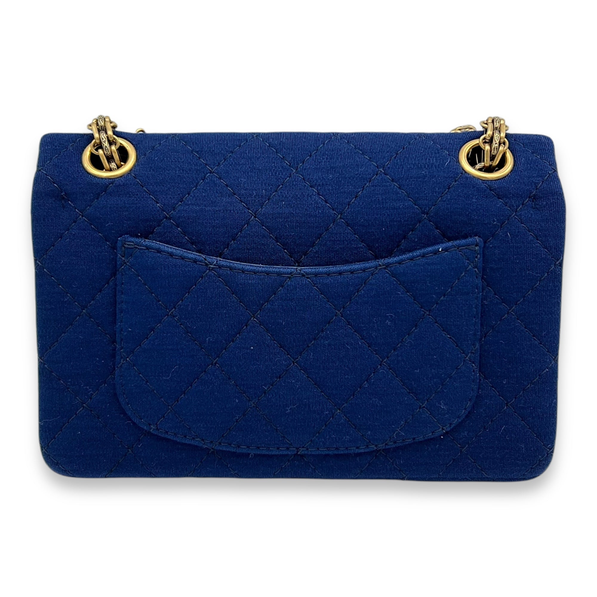 Chanel 2.55 Mini Blue Shoulder Bag in Jersey, Gold hardware_2