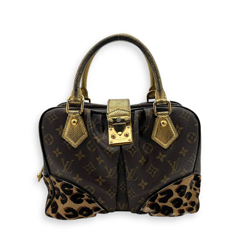 Louis Vuitton Leopard Top Handle Bag MM Gold in Canvas, Gold hardware_1