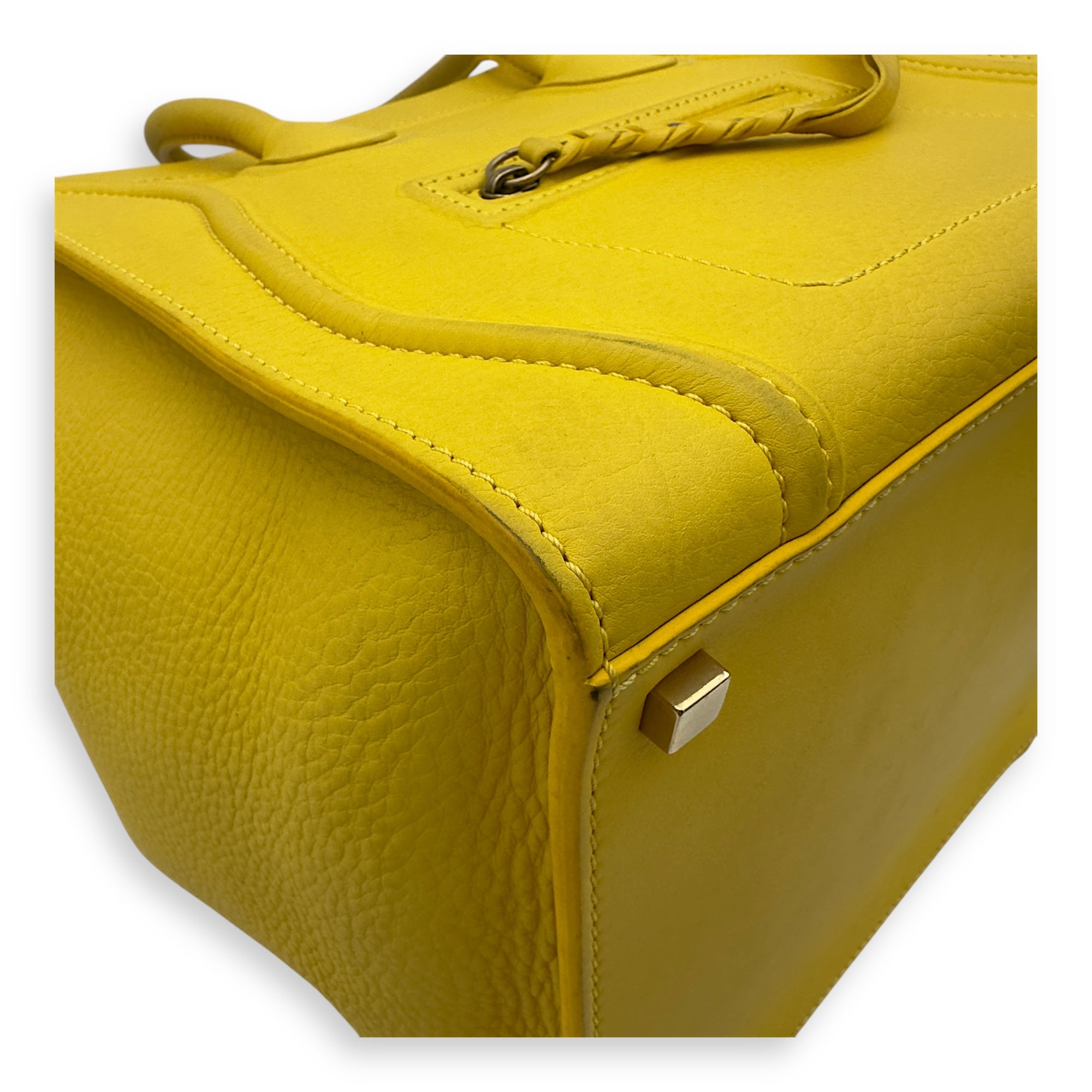 Celine Phantom Luggage Yellow Top Handle Bag in Calfskin, Gold hardware_24