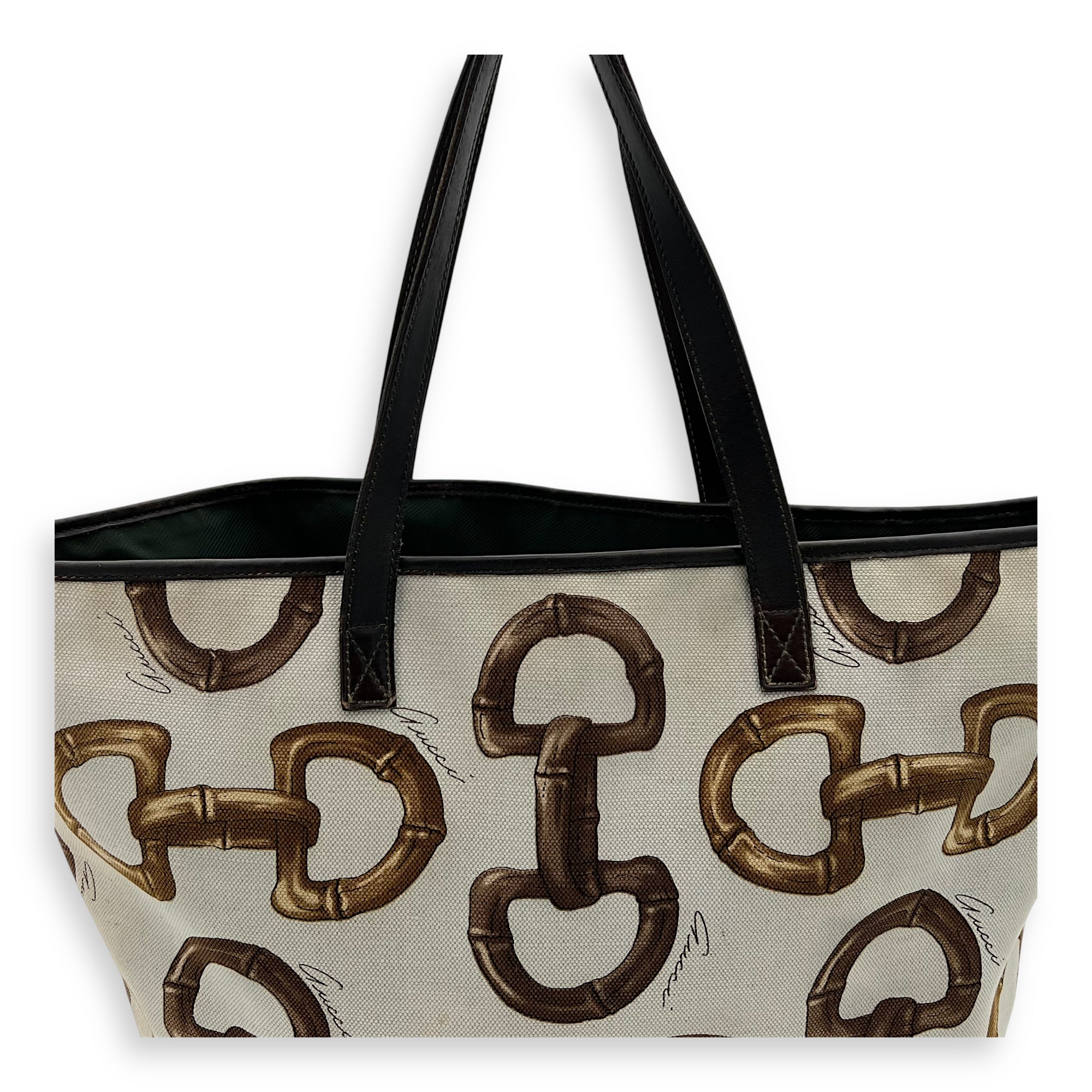 Gucci Horsebit Tote Bag White in Canvas, Gold hardware_8