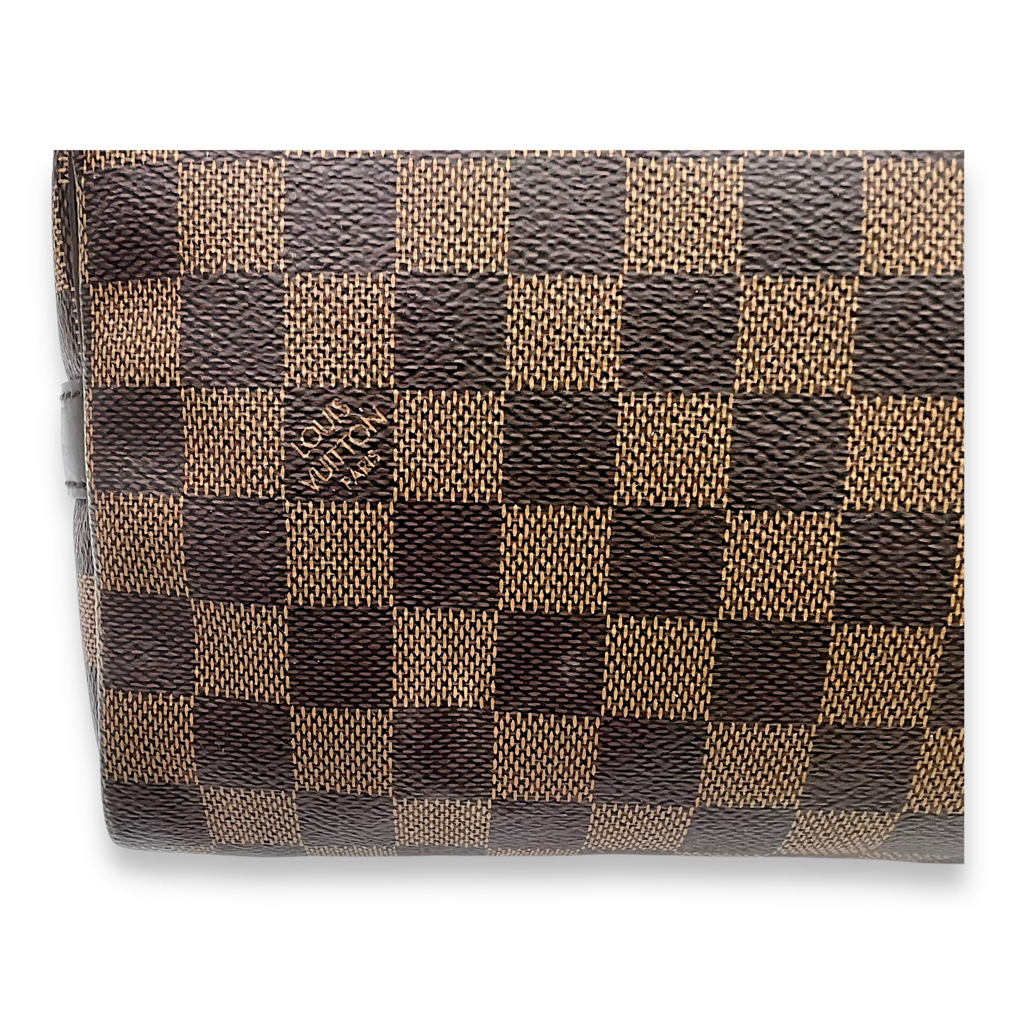 Louis Vuitton Speedy Bandouliere 25 Damier Ebene Top Handle Bag in Coated Canvas, Gold hardware_7