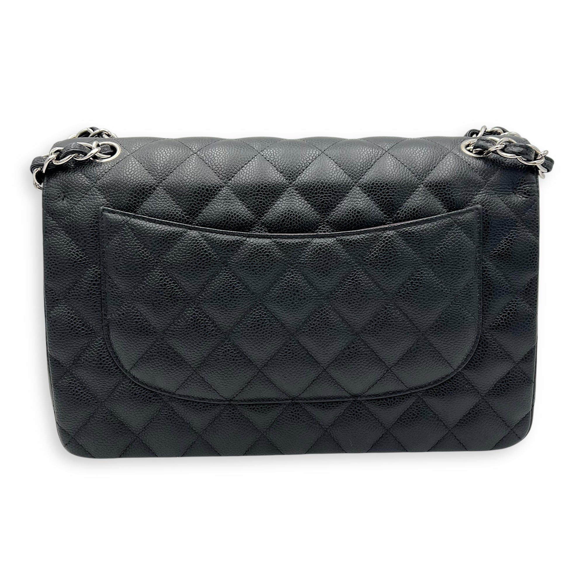 Chanel Classic Double Flap Jumbo Black Shoulder Bag in Caviar Leather, Silver hardware_2