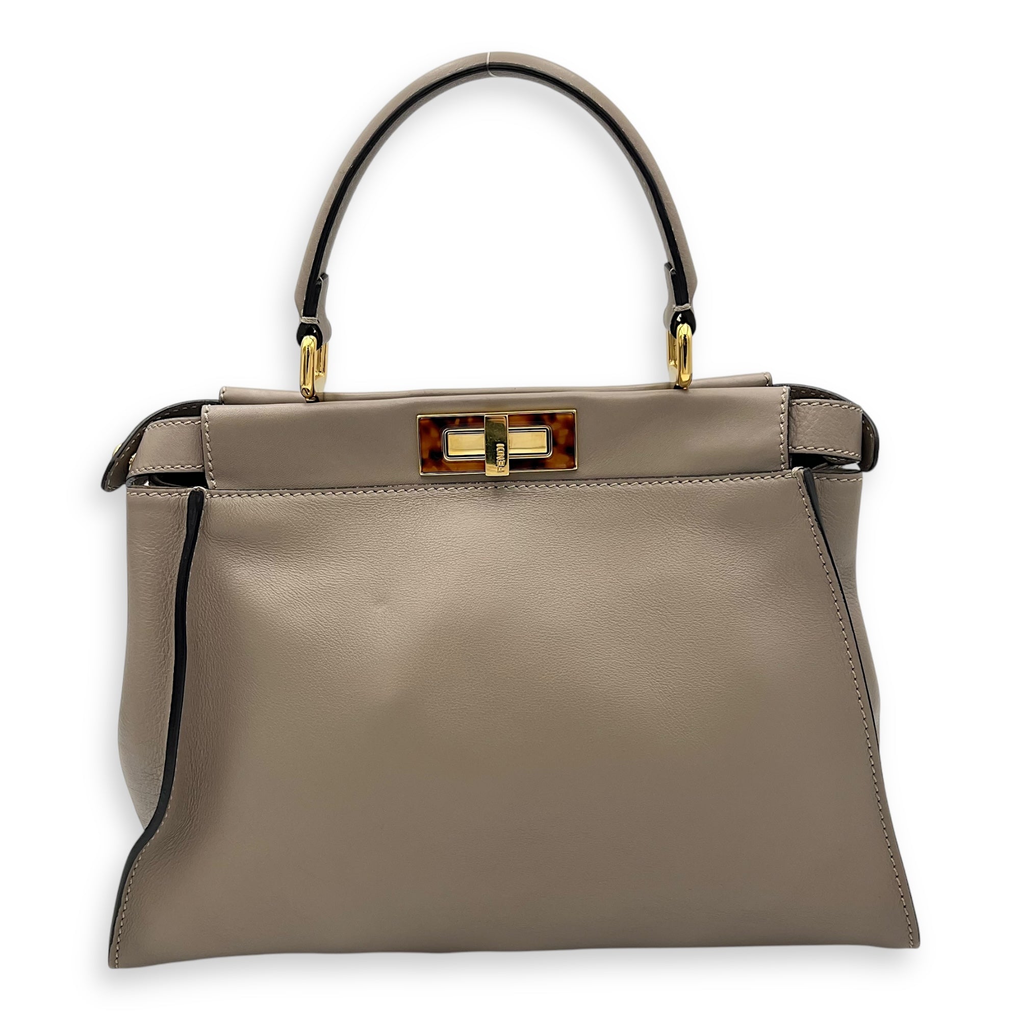 Fendi Peekaboo Medium Brown Top Handle Bag in Calfskin, Gold hardware_2