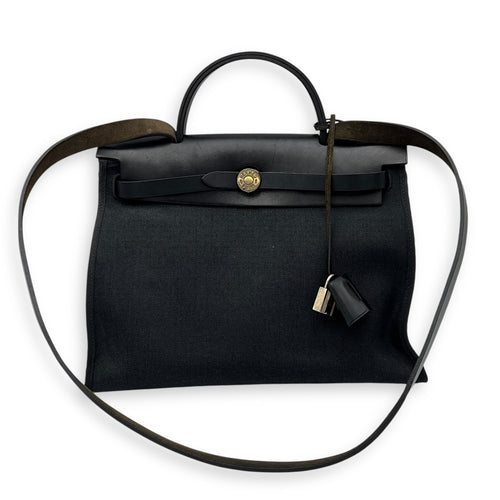 Hermès Herbag 31 Black Top Handle Bag in Canvas, Silver hardware_22