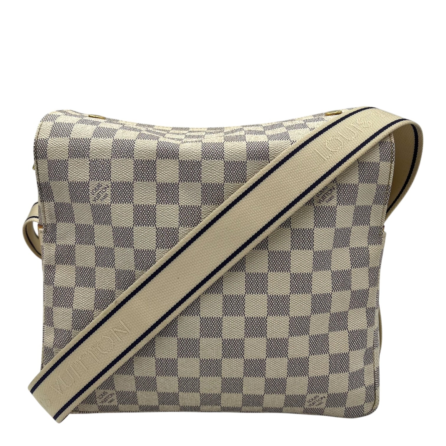 Louis Vuitton Naviglio Crossbody Bag Damier Azur in Coated Canvas, Enamel hardware_1