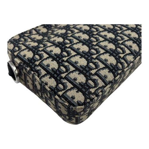 Christian Dior Safari Crossbody Bag Blue in Jacquard, Silver hardware_10