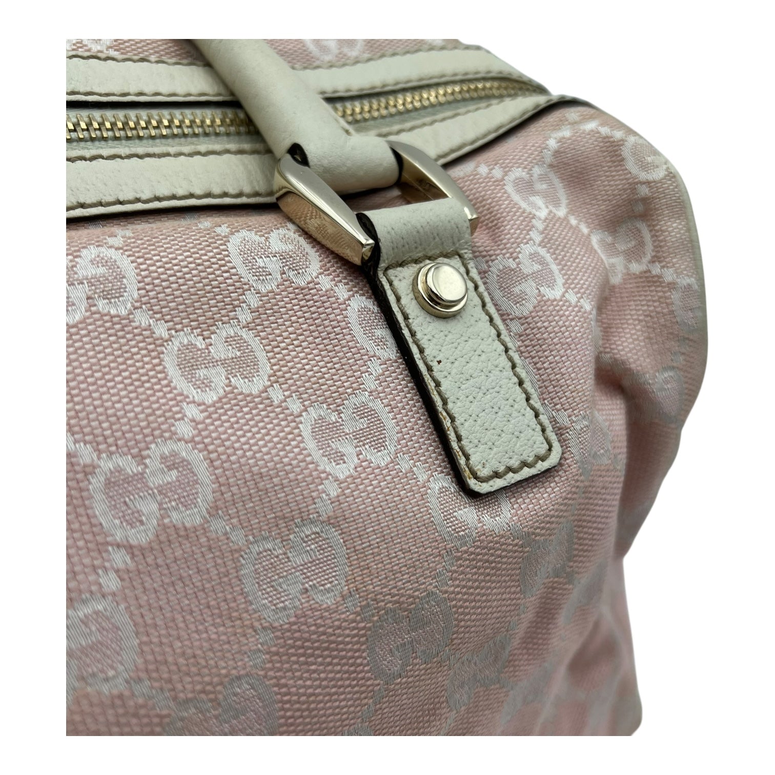 Gucci GG Top Handle Bag Pink in Canvas, Light Gold hardware_12