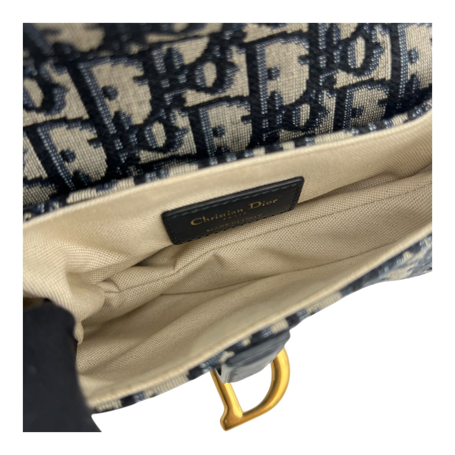 Christian Dior Saddle Top Handle Bag Blue in Jacquard, Gold hardware_6