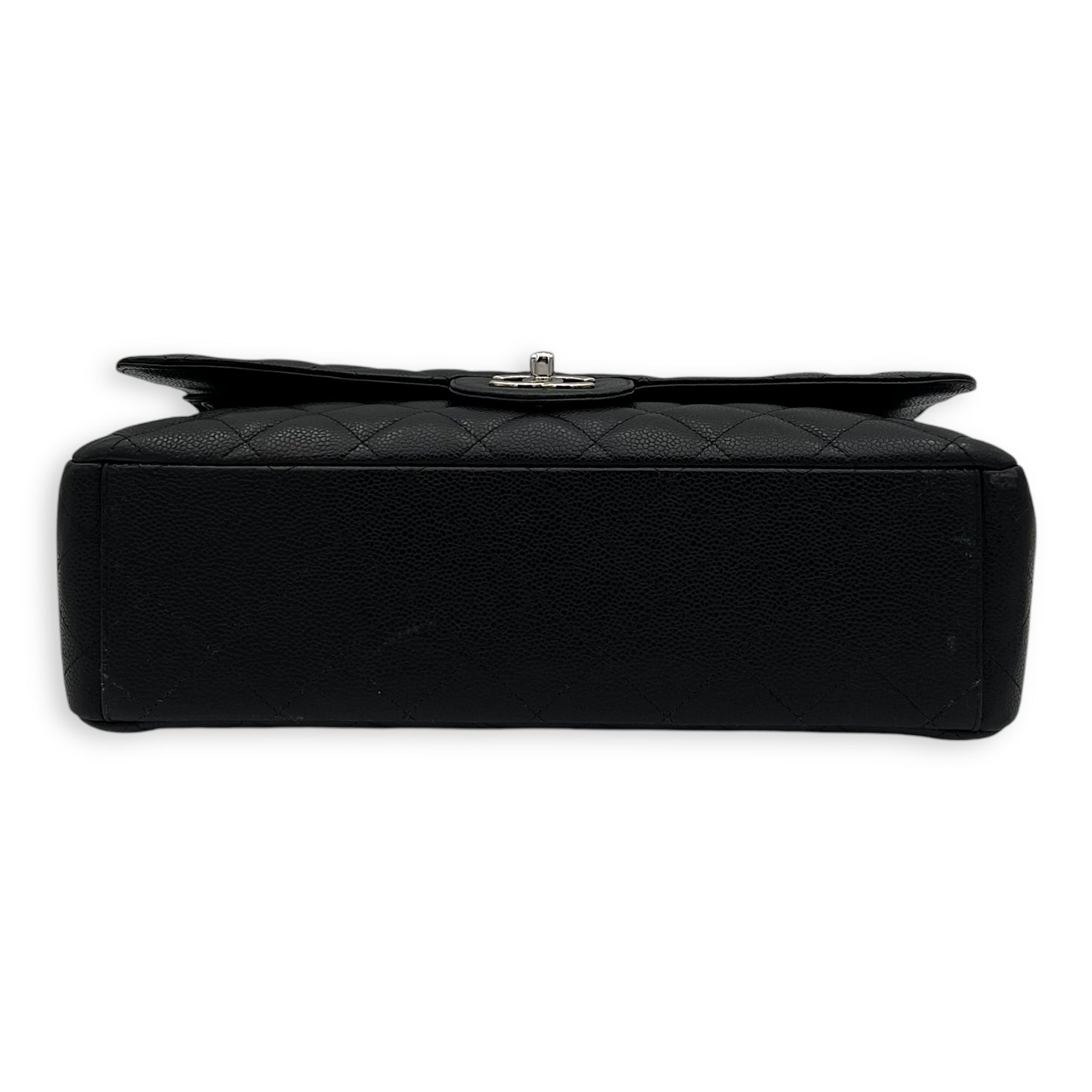 Chanel Classic Double Flap Maxi Black Shoulder Bag in Caviar Leather, Silver hardware_5