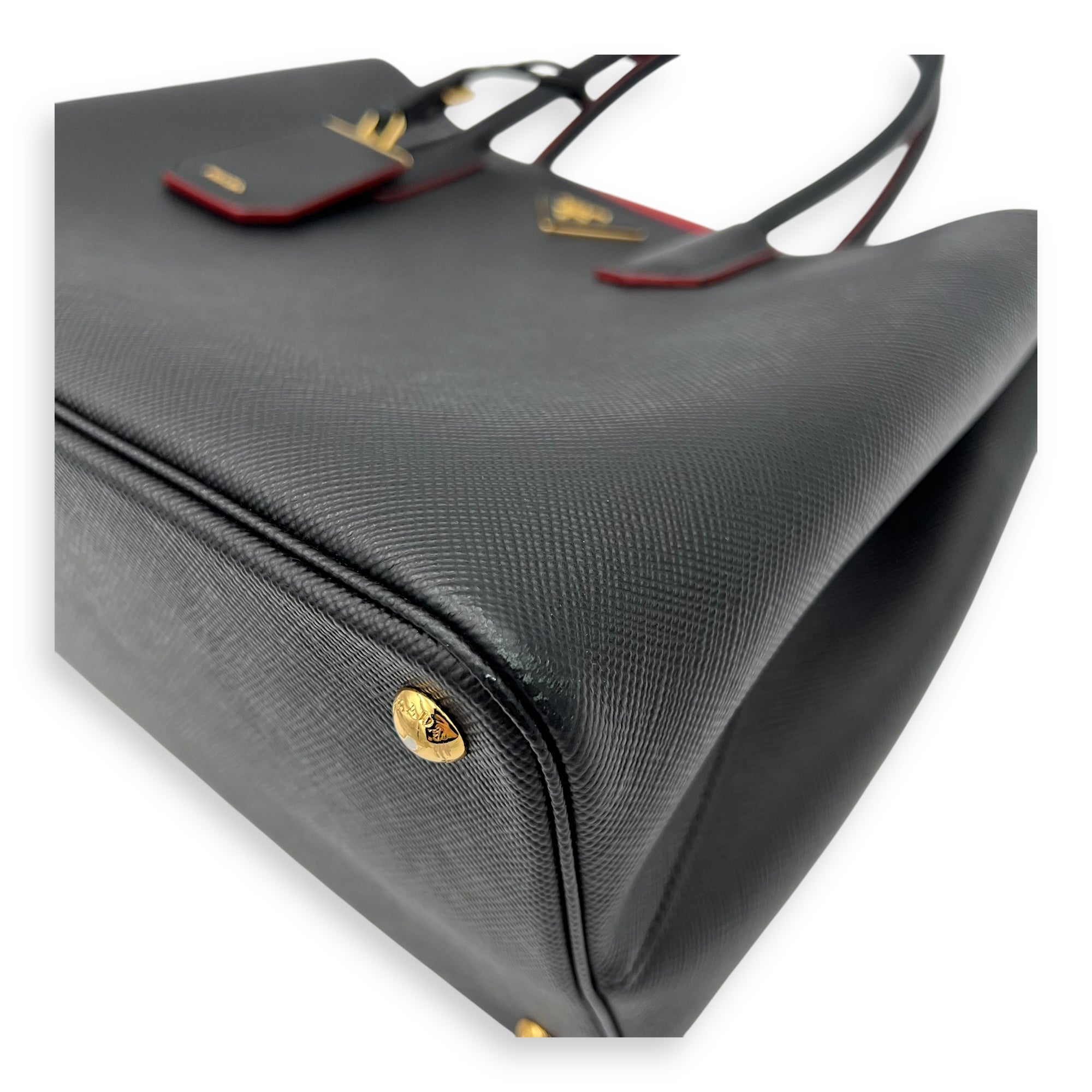 Prada Double Top Handle Bag Black in Saffiano Leather, Gold hardware_8