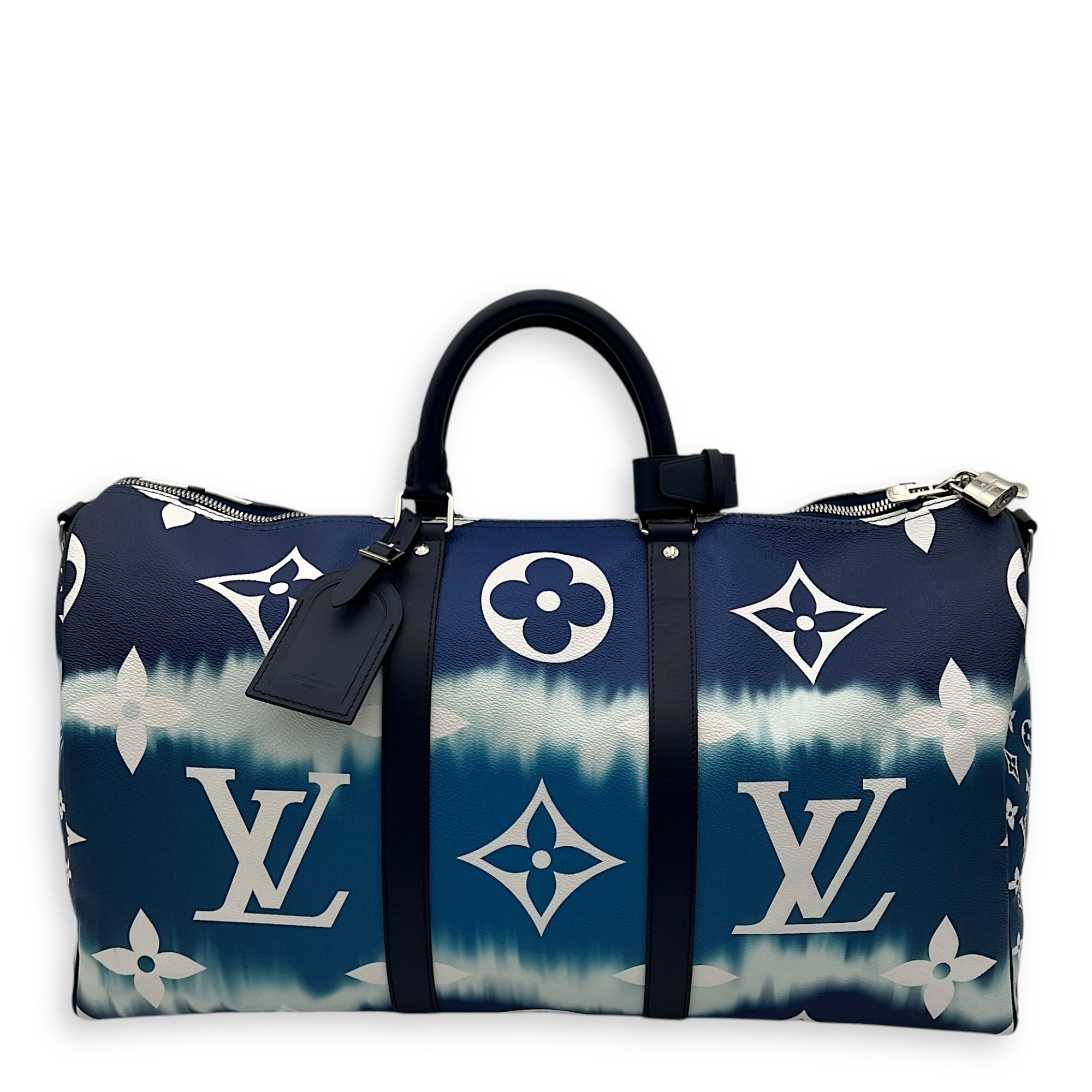 Louis Vuitton Keepall Top Handle Bag 50 Blue in Coated Canvas, Silver hardware_1