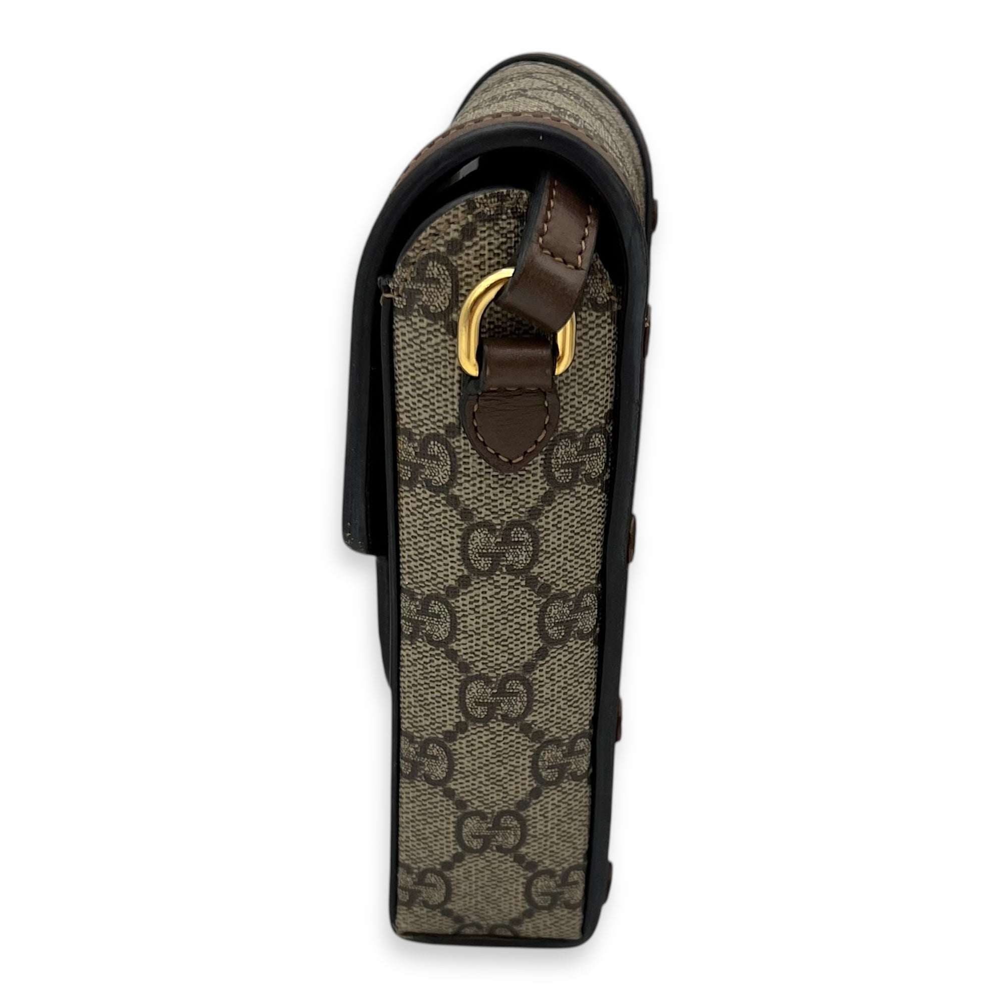 Gucci Horsebit 1955 Shoulder Bag Brown in Monogram Coated Canvas, Gold hardware_3