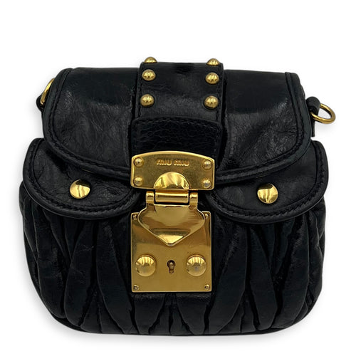 Miu Miu Coffer Crossbody Bag Black in Calfskin, Gold hardware_1