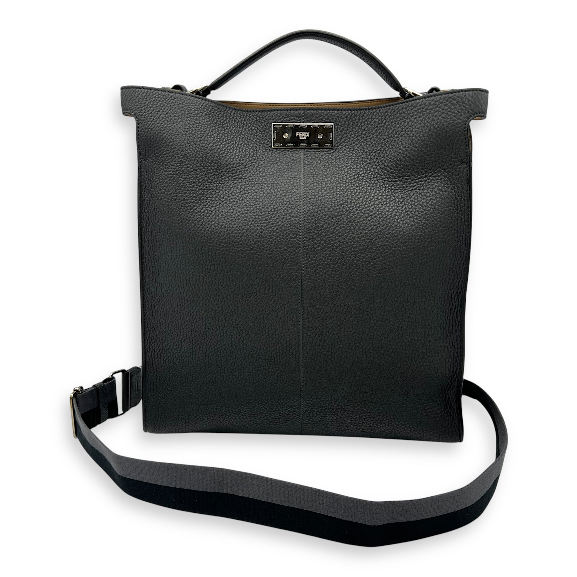 Fendi Peekaboo X-Lite Grey Crossbody Bag in Calfskin, Silver hardware_13