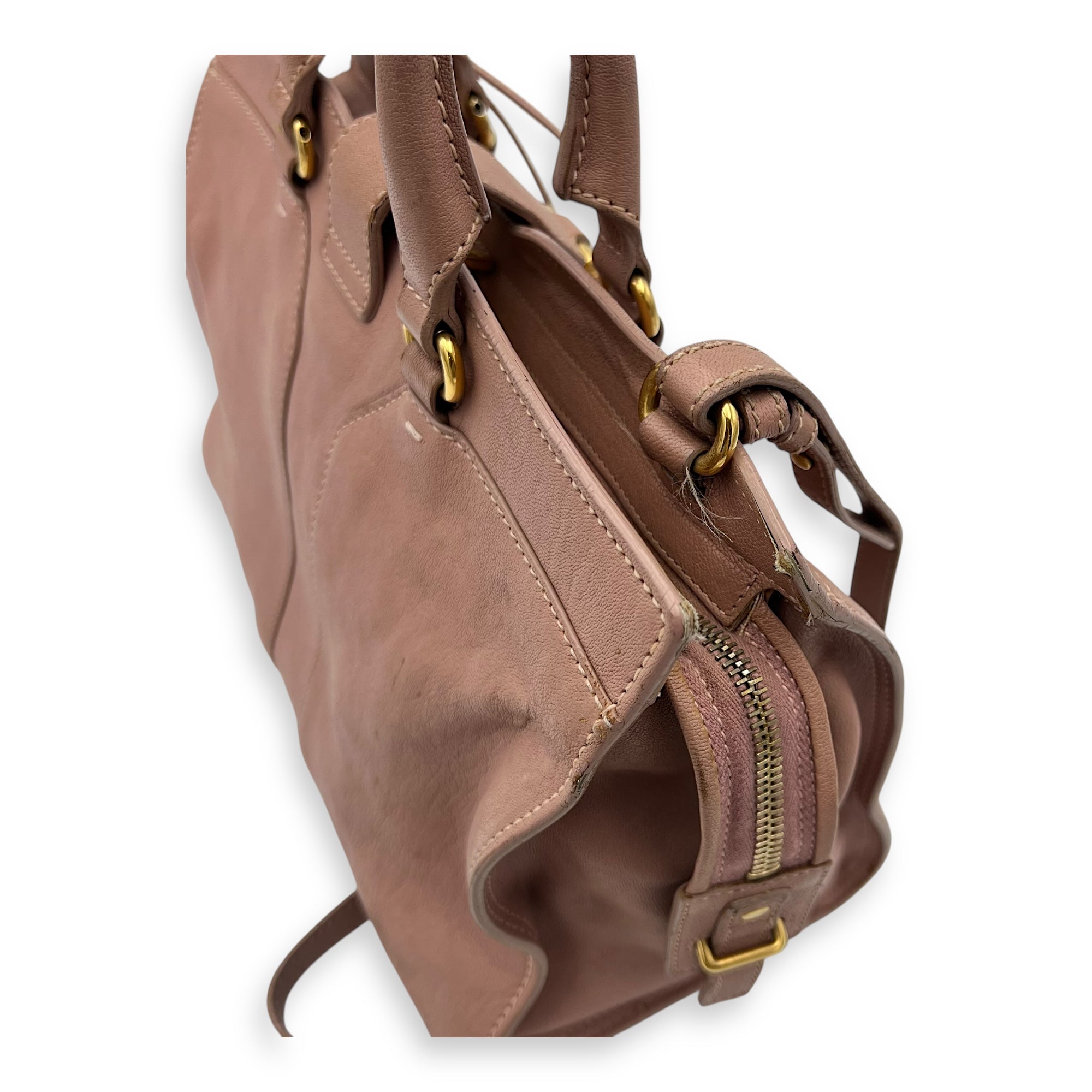 Saint Laurent Cabas Top Handle Bag Pink in Calfskin, Gold hardware_8