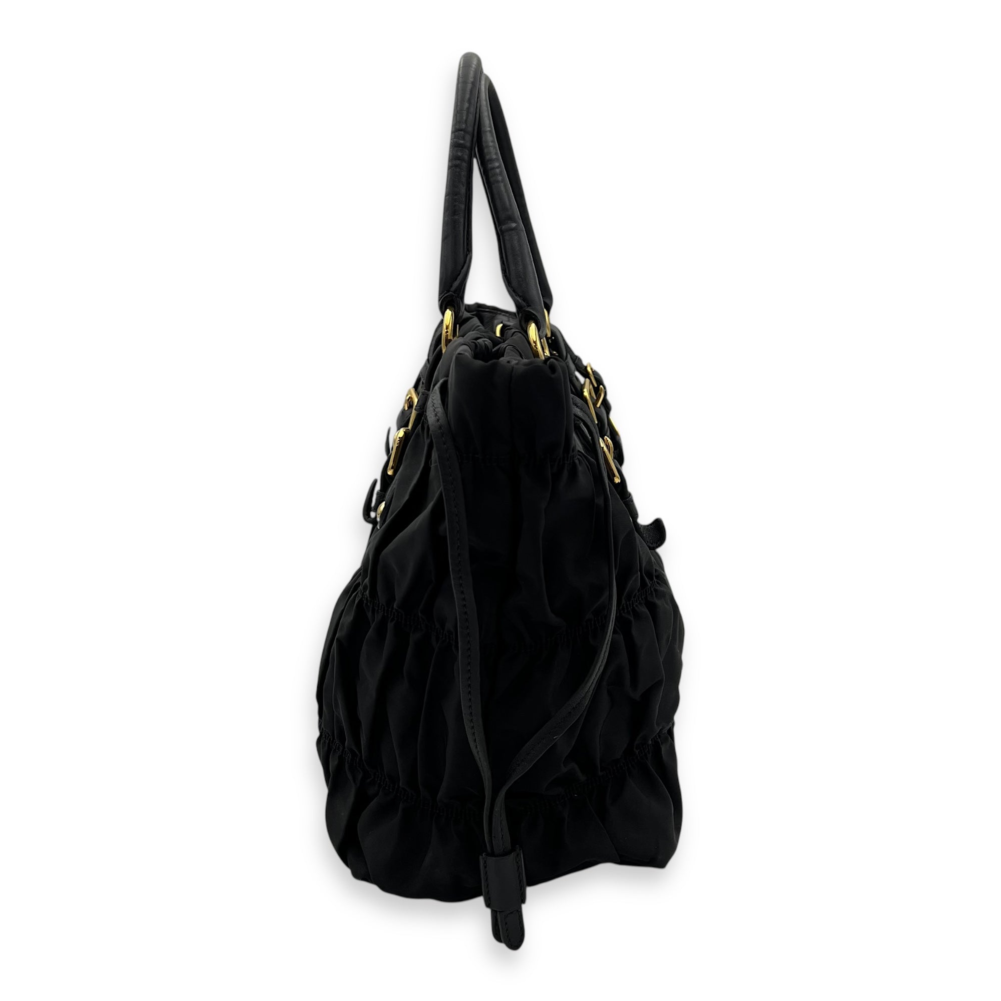 Prada Tessuto gaufre Top Handle Bag Medium Black in Nylon, Gold hardware_3