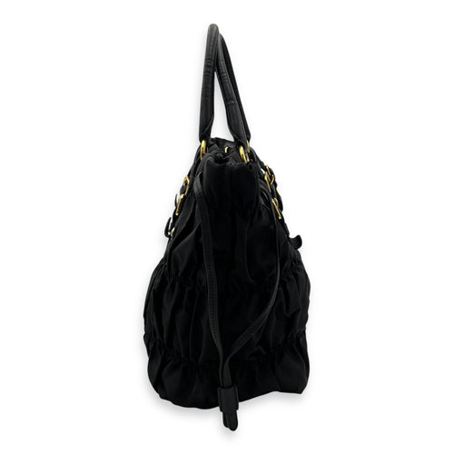 Prada Tessuto gaufre Top Handle Bag Medium Black in Nylon, Gold hardware_3