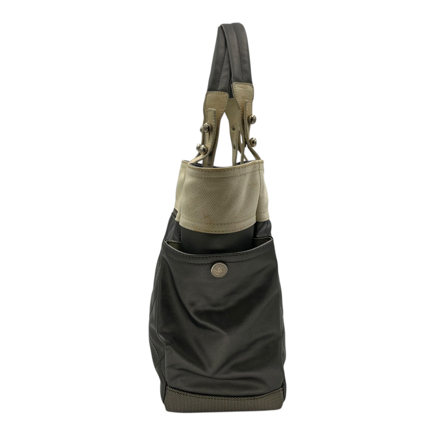 Chanel Paris Biarritz Tote Bag Grey in Coated Canvas, Silver hardware_4