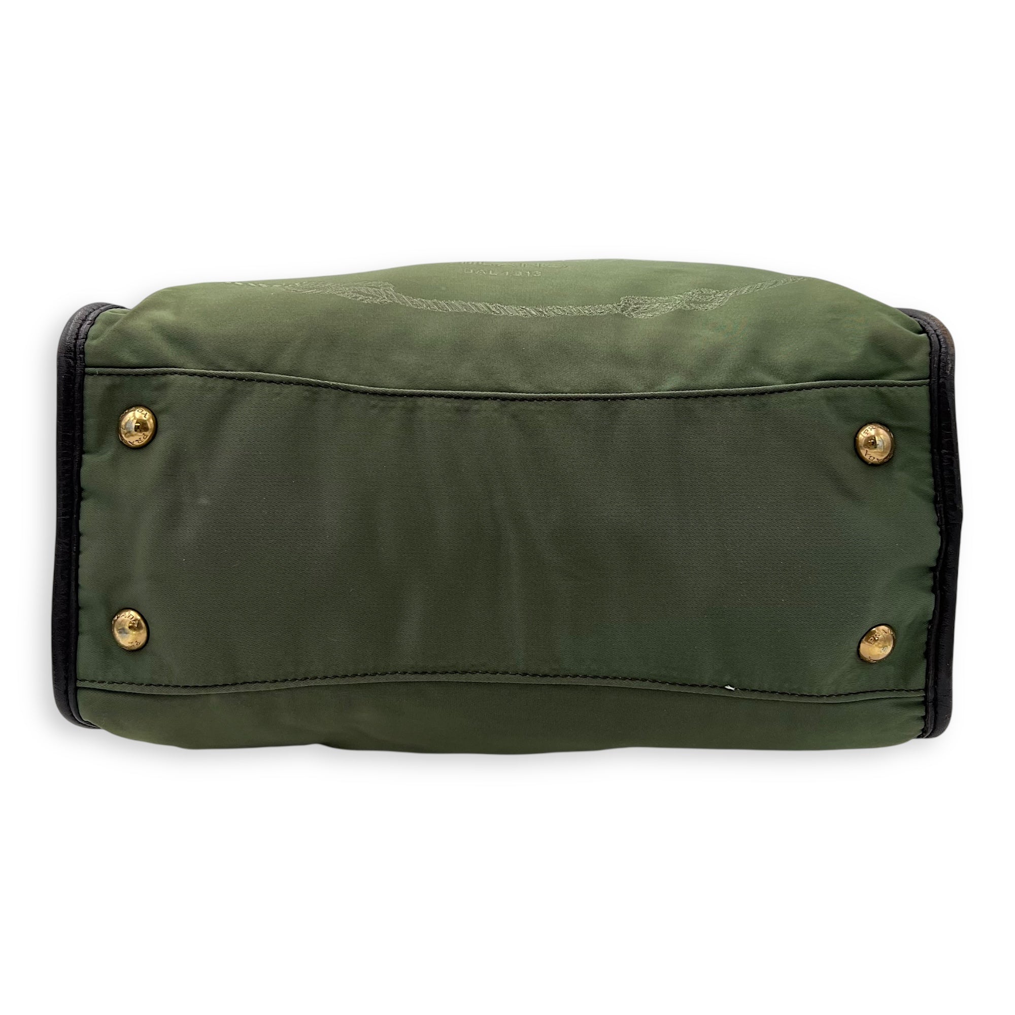 Prada Logo Top Handle Bag Green in Nylon, Gold hardware_5