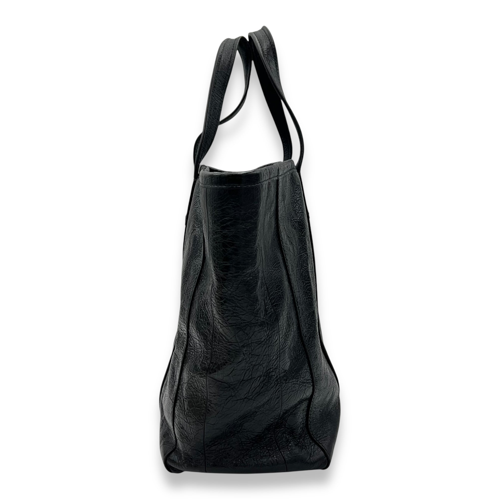 Balenciaga Barbes East West Black Tote Bag in Distressed Leather, Silver hardware_3