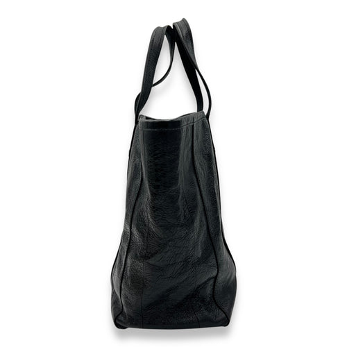 Balenciaga Barbes East West Black Tote Bag in Distressed Leather, Silver hardware_3
